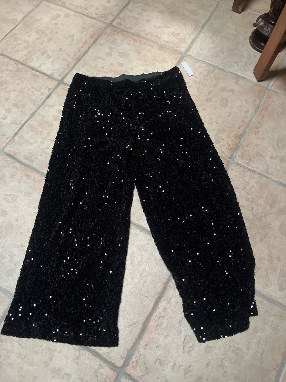 VENUS Black Sequin Wide-Leg Pants